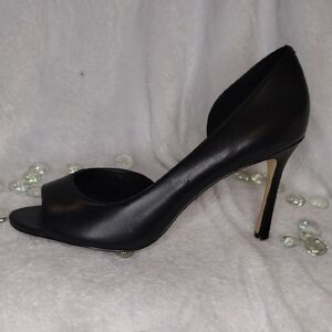 Nine West Women's Black Leather Peep Toe Heels